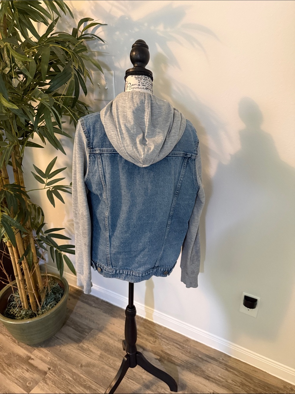 Denim & Knit Hooded Jacket - Light Blue/Gray - Picture 2 of 2